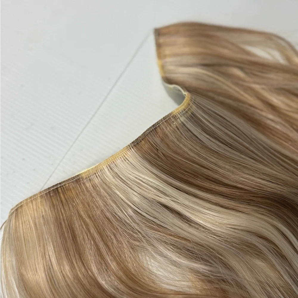 Luxury Halo Clip-In Hair Extensions – Seamless Invisible Wire, Natural Blonde